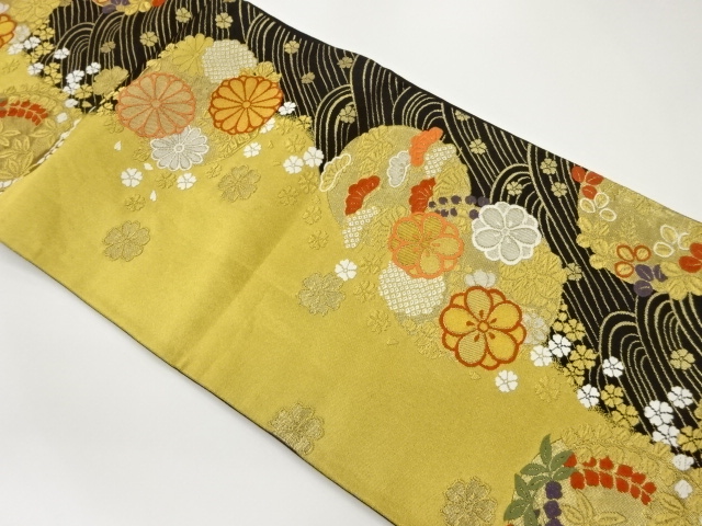 JAPANESE FUKURO OBI / WOVEN FLOWER ROUNDEL